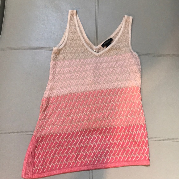 WHBM Gold, Pink, Tan asymmetrical knit top. - Picture 2 of 7
